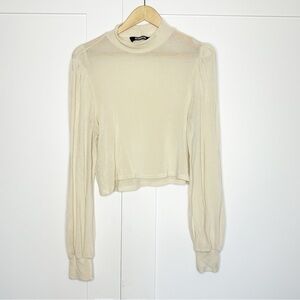 Reformation Cydney Top Medium cream ivory long sleeve puff cropped lightweight